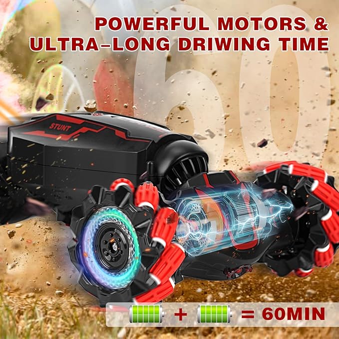 Gesture Sensing RC Stunt Car ，Hand Controlled, LED Lights, Music, 4WD, Double-Sided 360° Flips, Off-Road Twist Vehicle. Best Birthday Gift for Kids Ages 6-13, Boys' Toys.
