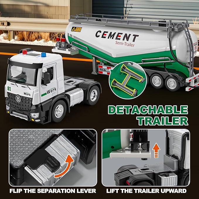 Semi Truck Toy for 3 4 5 6 7 Years Old Boys Toddlers, Large Tanker Truck with Metal Cab, Lights and Sounds, Working Water Pump, Friction Powered Tractor Trailer Car for Kids,18.2"