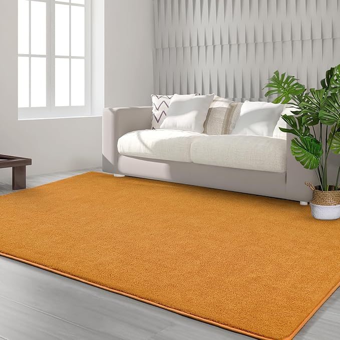 FlyDOIT Area Rugs for Bedroom Living Room, 4x6 Orange Super Soft Comfy Thickened Memory-Foam Indoor Carpets, Modern Aesthetic Minimalist Carpet for Boys Girls Adults Apartment Nursery Home Décor