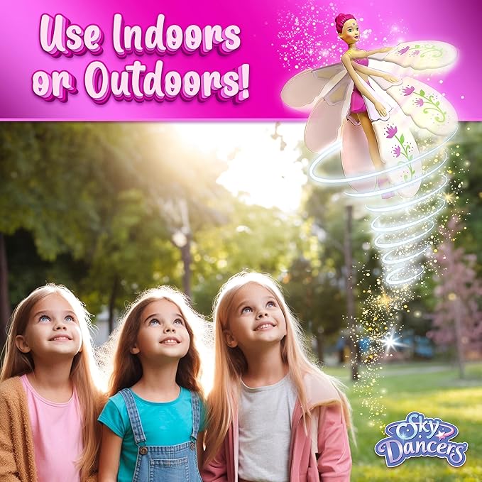 Sky Dancers Fuchsia Fantasy – The Original Flying Doll Toy – Pull String Powered, Use Indoors or Outdoors, No Batteries Required, Gift for Kids 6+
