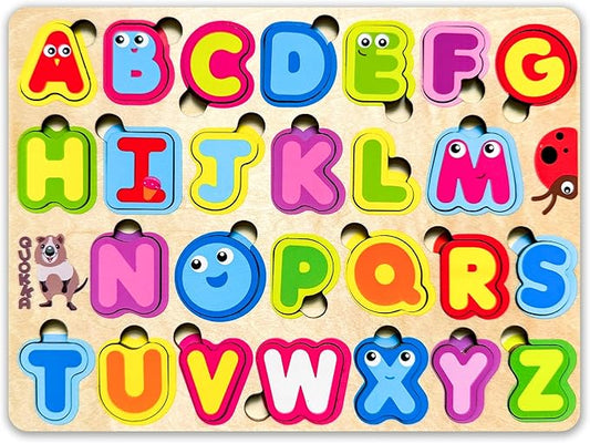 QUOKKA Montessori Alphabet Puzzle for Toddlers - Educational Wooden Toys for Kids Ages 3-5, Learning Letters and ABC Recognition, Preschool Activity Board for Fine Motor Skills and Learning Activities