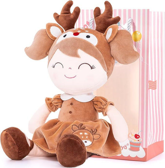 Gloveleya Plush Baby Doll Girl Gift Spring Elk Deer Doll Kids Soft Toy Brown 16"