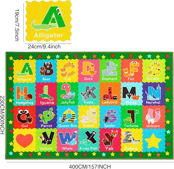 Classroom Rugs, Preschool Rugs for Classroom Elementary, School Learning Seat Area Rug, Non-Slip Educational Classroom Carpet, Washable Kids Rugs for Playroom Nursery (Style 3, 13'x 7'5")