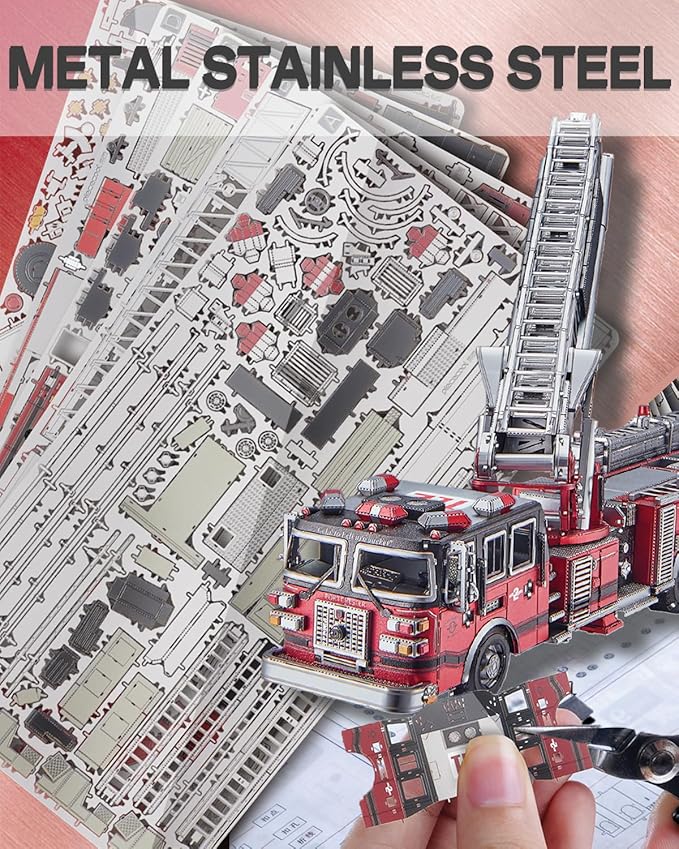 Piececool 3D Metal Puzzles for Adults, Ladder Truck Fire Engine Model Kits Building, Challenge to Assemble DIY Craft Kits, Best Birthday Christams Gifts - 354 Pcs