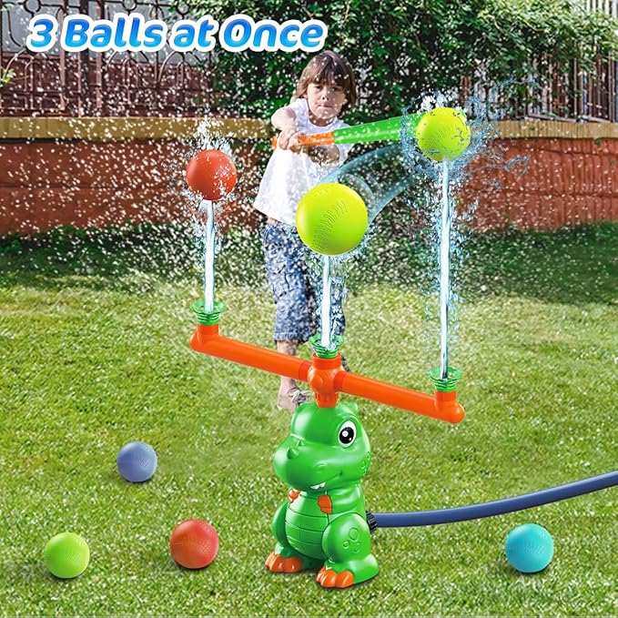 4-in-1 Dinosaur Water Sprinkler Baseball Toys,360° Spinning Water Play Game, Water Baseball, Water Splashing Toy for Kids Outdoor, Summer Backyard Lawn Pool Party Fun for Boys Girls (Green)