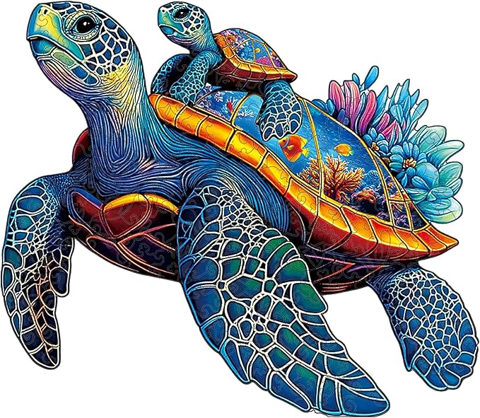 Wooden Jigsaw Puzzles for Adults Teens Kids, Parent and Child Sea Turtle Wood Puzzle, 200 Pieces Unique Animal Shaped Puzzle, Fun Challenging Family Games, 11.49" x 9.65", Gift Box Included