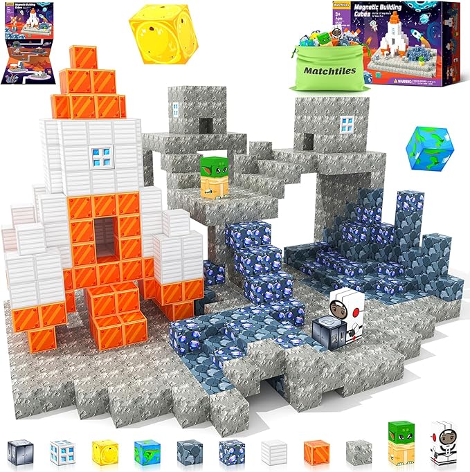 Magnetic Blocks Space Set, Build Mine Magnet World Set, Magnetic Tiles Building Toys for Boys & Girls Age 3-5 5-7, STEM Montessori Sensory Toys for Toddlers Gifts for 3+ Years Old