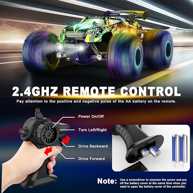 Remote Control Car, RC Cars Toys for Boys 5-7, Off Road Kids Toys for Girls, 2.4Ghz 20 KM/H Monster Truck Toys Cars Gifts for 6 Year Old Girl, RC Truck with Car Body Lights & Headlights