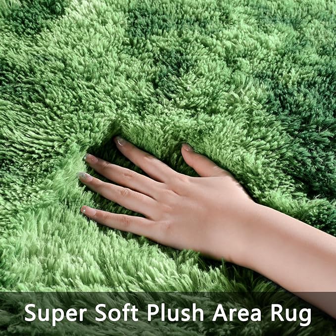 Pettop Fluffy Shag Area Rug, 4x6 Tie-Dyed Plush Fuzzy Rugs for Living Room, Ultra Soft Shaggy Rugs for Bedroom, Non-Slip and Washable Indoor Carpet for Girls Kids Room Home Decor, Dark Green