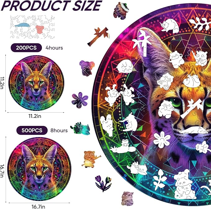 Wooden Jigsaw Puzzles-Leopard, 200pcs,11.3x11.3in,Medium，Wooden Puzzles for Adults,Unique Shape Animal Adult Puzzles,Irregular Wood Puzzles Best Gift for Adults and Kids Family Game