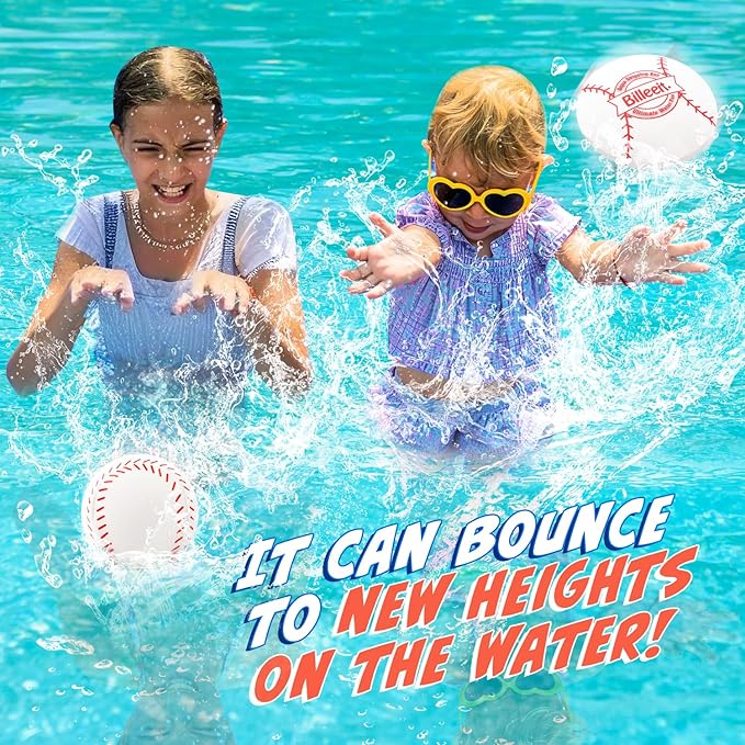 4Pcs Water Skipping Balls for Pool Play(Baseball Theme), Water Pool Beach Swim Toys for Kids Ages 4-8, 8-12 and Adults, Include 2 Balls and 2 Discs