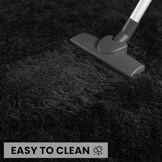 Vocrite Large Fluffy Rug for Bedroom, 5x8 Shaggy Black Shag Area Rug for Living Room, Non-Skid Fuzzy Faux Fur Carpet, Rectangular Plush Soft Rug for Nursery Classroom Playroom Dorm Home Decor