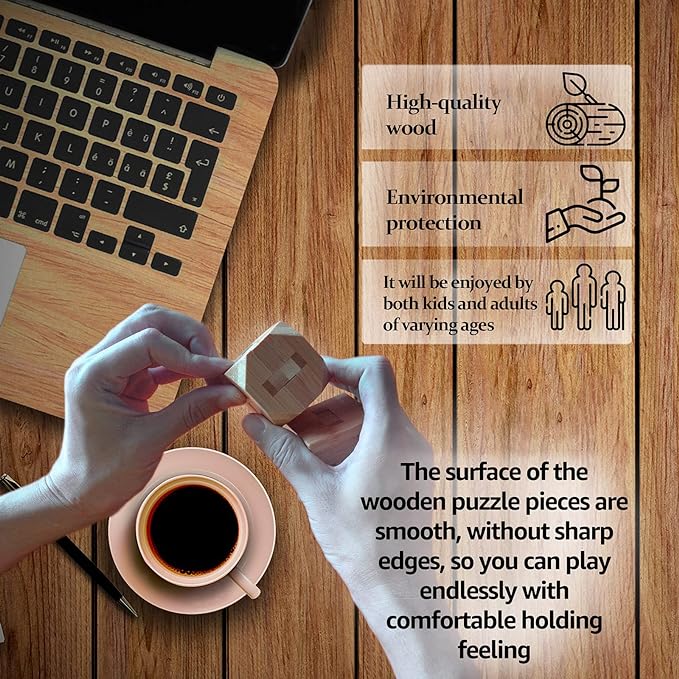 VolksRose 12pcs Wooden Brain Teaser Puzzles, IQ Challenge Puzzle Games, Logic Smart Mind Puzzle Box Lock Toy Removing Assembling 3D Small Puzzle Gift Set for Adults Teenagers Kids, 1.8inch 4.5cm