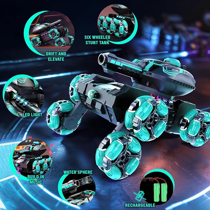 Remote Control Car for Kids, RC Cars Toys for Ages 8-13, 2.4GHz 360° Rotation 6WD RC Stunt Car Water Bomb Toy Birthday Gifts for 6 7 8 9 10 11 12 Year Old Boys Girls (Green)