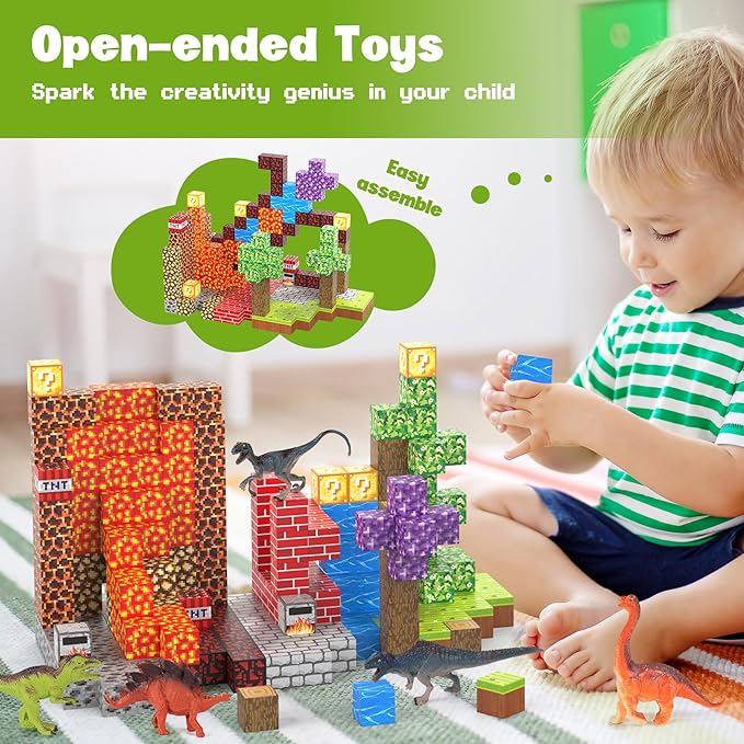 Magnetic Blocks 216Pcs Volcano Style, Magnetic Building Blocks for Boys 6-8,Toys Gift for 6+ Year Old Kids, Construction Toys
