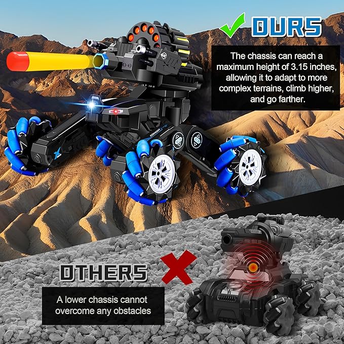RC Tank Car with Drift,Hand Gesture Control Dual Mode Stunt Truck with Light, Spray and Music, 2.4Ghz Free Deformation Remote Control Fighting Bullets Vehicle for Kids