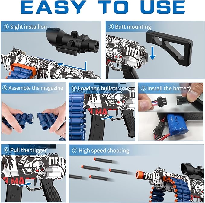 Electric Automatic Toy, Toy with 30 Dart Clips and 100 Foam Darts, Outdoor Shooting Games Toys for 6-12 Year Old Boys & Girls Adults, Presents for Birthday Xmas,White-Red