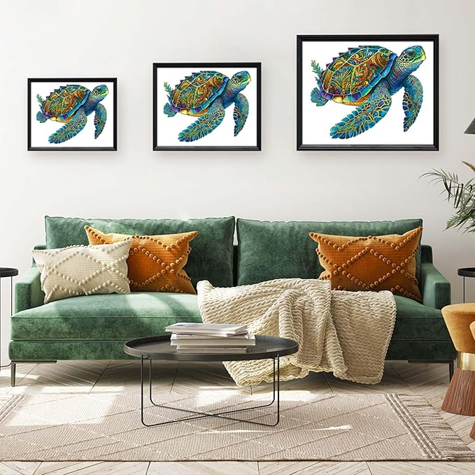 Wooden Puzzles, Sea Turtle Jigsaw Puzzles 300 Pieces, Unique Shaped Wooden Puzzle for Adults and Kids, Family Game 11.3 x 13.8 Inch