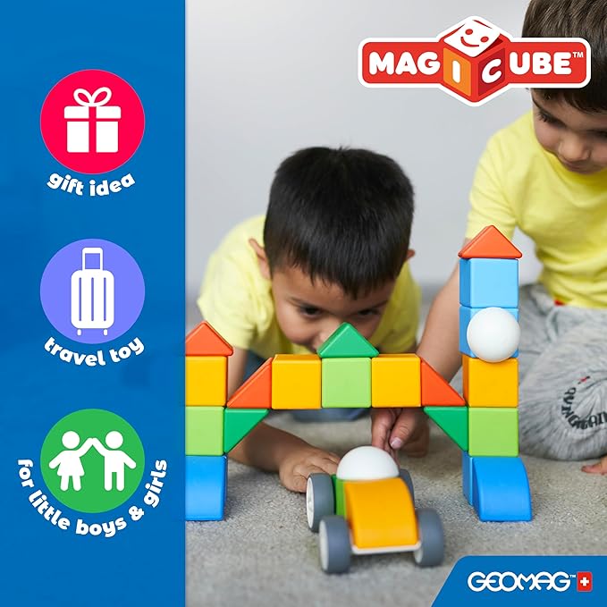 Geomag MagiCube 32-pc Magnetic Blocks Set for Toddlers & Kids Ages 1-5 | Swiss-Made STEM Educational Toy Made from 100% Recycled Plastic | Creative Early Learning Play