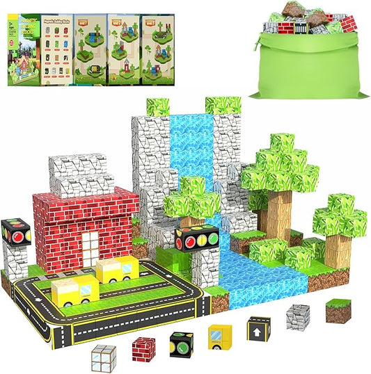 Magnetic Building Blocks for Kids Ages 4-8,Magnet STEM Sensory Toys-Tiles Road Track, Mine World Build Set, Christmas Birthday Gifts Toy 32PCS