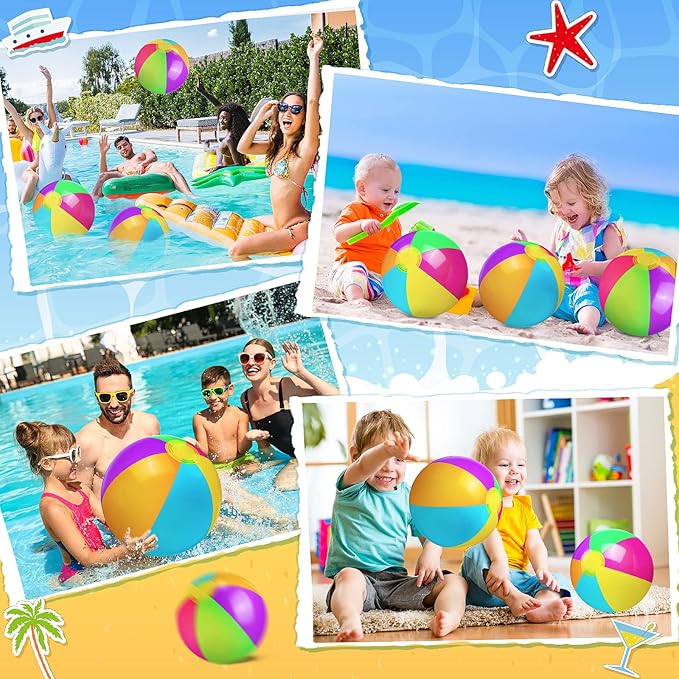 Zhanmai 60 Pack 12 Inch Inflatable Beach Balls Bulk for Party Favors for Boys and Girls Pool Beach Ball Water Game Toys Birthday Decorations(Vintage Color)