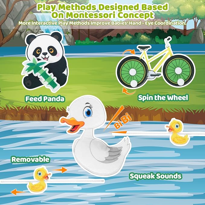 Busy Book for Toddlers 1-3，Montessori Plane Toys Busy Board for 1 Year Old with Fishing Game Finger Puppet Motor Skill，Educational Learning Quiet Activity Sensory Book, 1 2 3 4 Boy Girl Birthday Gift