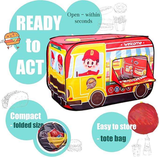 Pop Up Tent for Kids.Food Truck Play Tent.Large, Easy to Organize Lemonade Stand for Kids.Food Truck Toy.Birthday Gift for Girls & Boys.Can Be Played with by 2-3 Kids