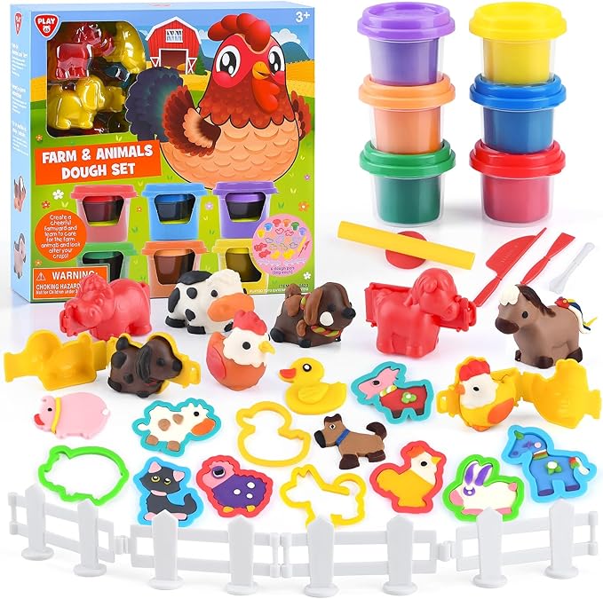 PLAY Farm Animals Clay Sets for Kids Ages 4-8, Color Dough Kit with Animal Molds, Non-Toxic & Safe Toys Gifts for Boys Girls 4-6