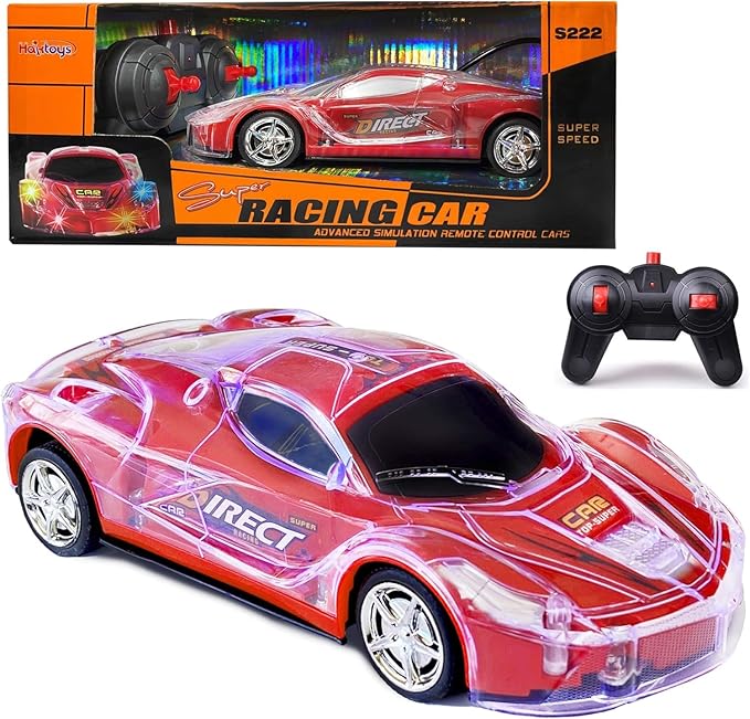 Haktoys Remote Control Sports Car: Radio Control Racing Toy Vehicle with LED Flashing Lights - Great Gift for Kids, Boys and Girls (Red)