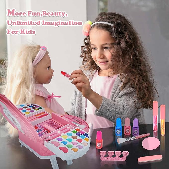 Kids Makeup Sets for Girls 5-8, 66PCS Makeup for Kids Kit Gifts Toys for Girls,Play Real Make Up Kit for Little Girls,Princess Birthday Washable Toddlers Cosmetic for Children Age 3-12 Years Old