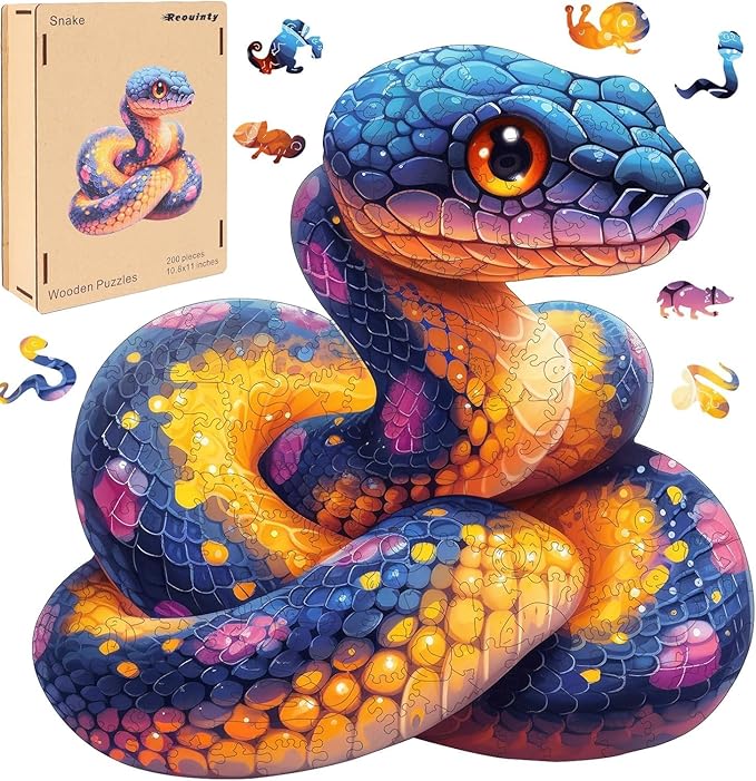 Wooden Puzzle for Adults, Snake Wooden Jigsaw Puzzles(10.8 * 11in-200pcs), Medium,Unique Shape Adult Puzzles,Irregular Wood Puzzles Creative Gift for Adults and Kids Family Game