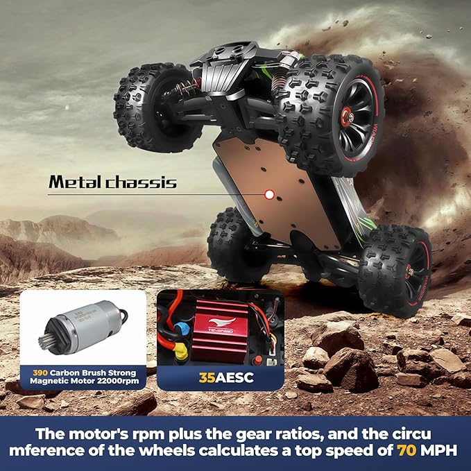 1/14 Fast RC Cars for Adults 48+ KM/H. 4WD All Terrain High Speed Remote Control Car.with 2.4 GHz Remote Control.with LED Shell Lights，Two Rechargeable Batteries Truck for Adults & Kids