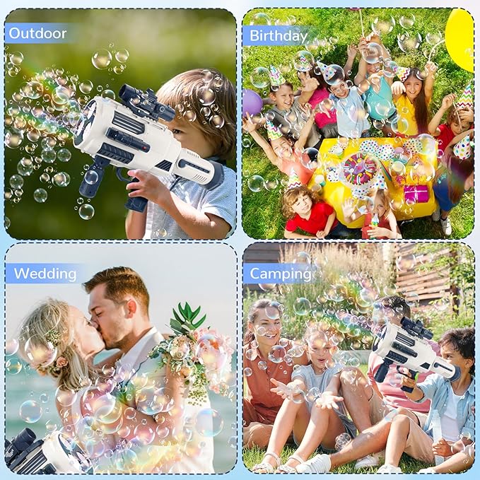 Bubble Gun, Upgrade Gatling Bubble Machine Gun Portable Bubble Maker with Backpack, Anti-Leakage Bubble Blower Gun Gifts for Boys Girls Age 3 4 5 6 7 8 9 10 11 12 Years Old (Blue)