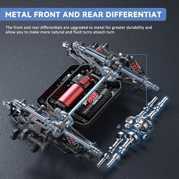 1/16 Fast Remote Control Monster Truck, High Speed RC Car with 48 mph Offroad Buggy, 2 Sets of Rechargeable Batteries (Blue)