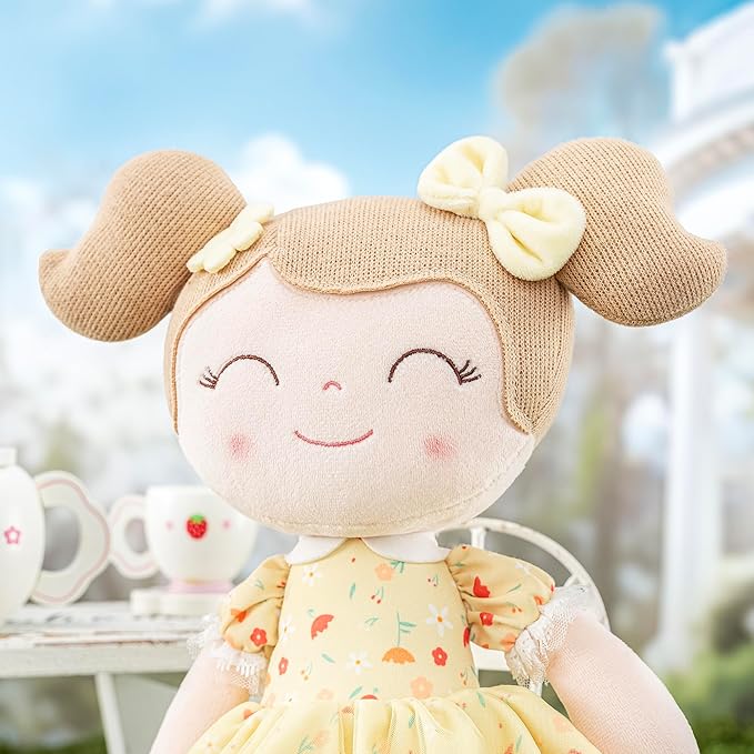 Gloveleya Baby Girl Gift Soft First Baby Doll Plush Doll Floral Yellow 16 "