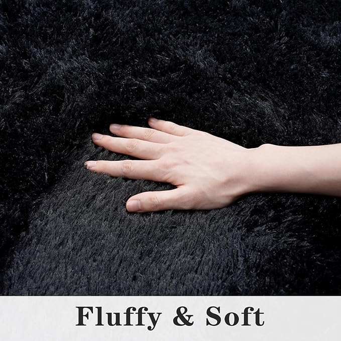 Super Fluffy Throw Rug for Bedroom, Modern Shag Black Area Rugs, Soft and Cozy Plush Small Carpet for Kids,Girls Boys and Teens Decorations for Living Room Dorm Nursery Classroom, 2x4 Feet