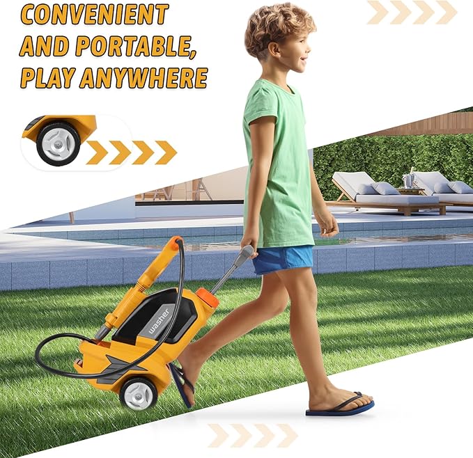 Kids Clean Car - Kids Car Washer Toys with Scraper Sponge Towel - Toddler Pretend Playing Tools Car Wash Gun Manual Pressure - Role Playing Toy Gift for Boys Girls