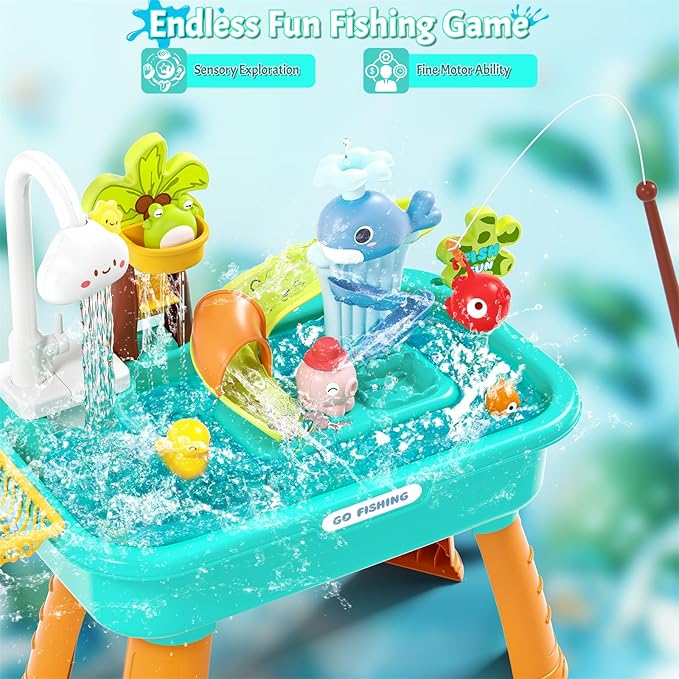 2025 Upgraded Water Table for Toddlers 1-3 3-5 with Electric Water Pump, Toddler Water Play Table|Beach Outdoor Toys, Water Table for Kids Ages 4-8, Summer Gift for Girl Boy 3 4 5 6 7 8, Orange&Green