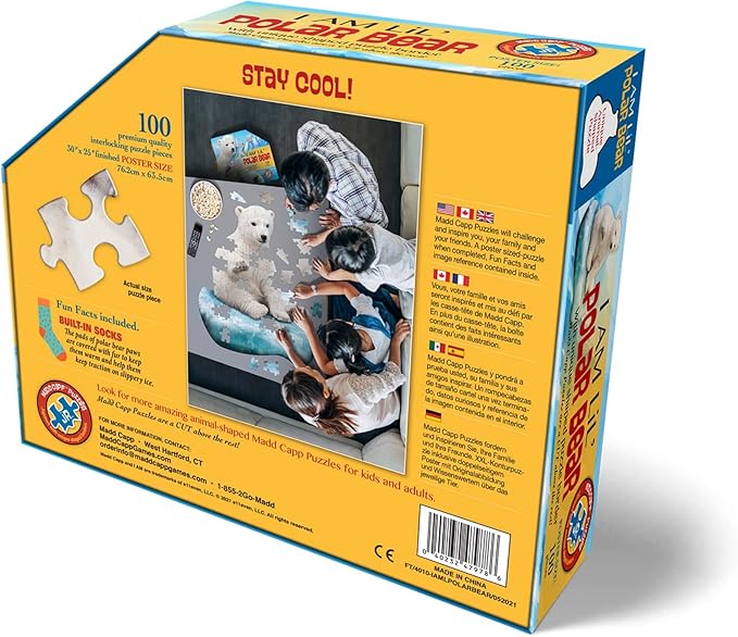 Madd Capp Puzzles Jr. - I AM Lil’ Polar Bear - 100 Pieces - Animal Shaped Jigsaw Puzzle