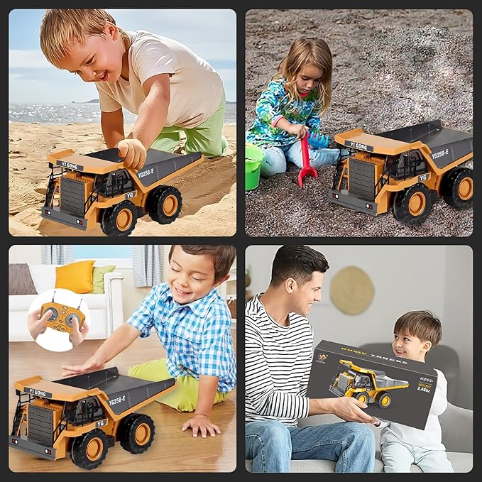 9 Channel Remote Control Dump Truck With Lights and Realistic Sound Effects, Highly Realistic Design, Includes Rechargeable Battery, an Excellent Gift Choice for Children Aged 6 and Above (Dump Truck)