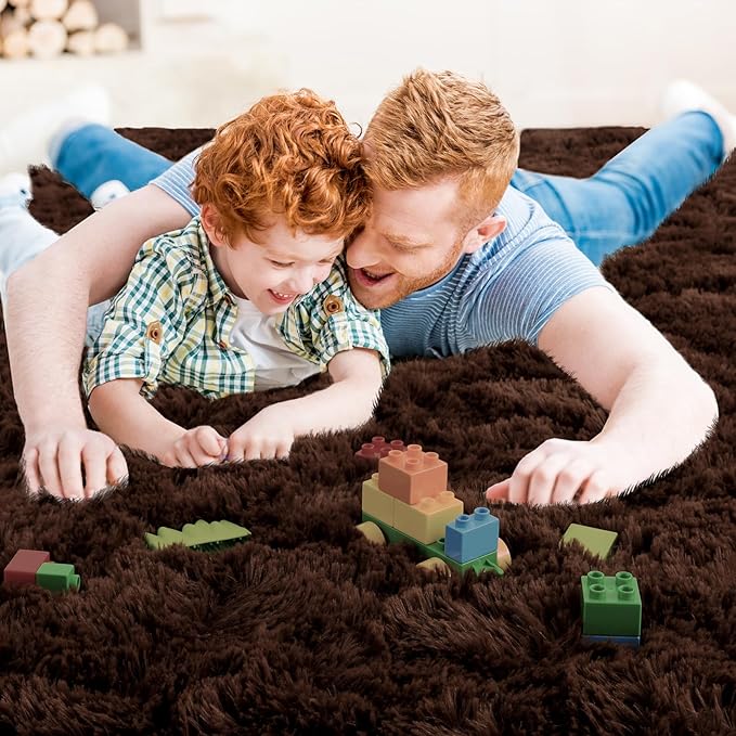 Ompaa Fluffy Area Rugs, Super Soft Shaggy Rug Fuzzy Long Fur Carpets for Bedroom Living Room Decor, 5 x 8 Feet Brown