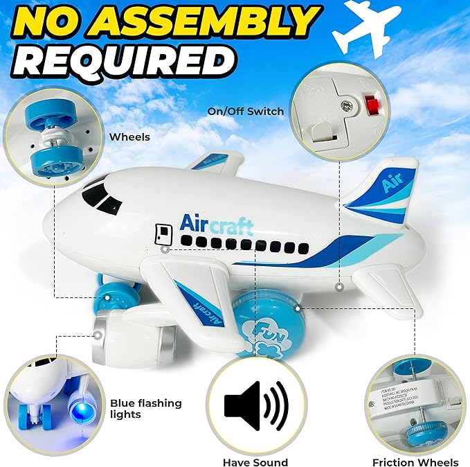 KIDSTHRILL Kids Airplane Toy for Boys & Girls. Set of Three Toy Airplanes with Flashing Lights, Music & Airplane Sound, Push and Go Toy Plane Gift Toys for Toddler Boys 2 3 4 5 6 7 Years Old & up