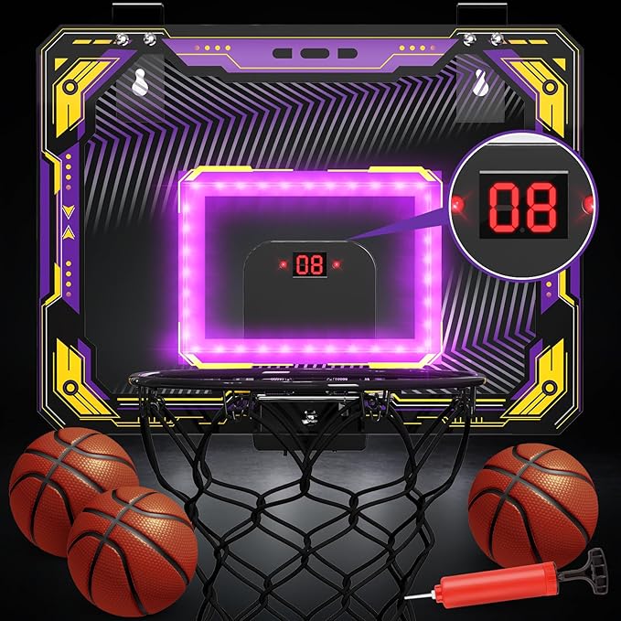 GMAOPHY Mini Basketball Hoop with Electronic Scoreboard Over The Door, Birthday Gift Sport Toys, Basketball Hoop Indoor for 5 6 7 8 9 10+ Year Old Boys Kids
