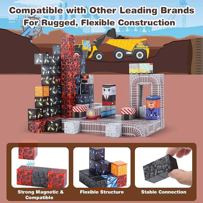 GEVINST Magnetic Blocks for Kids Ages 4-12, 1" Magnet Blocks Toys Train Tracks Set, Magnetic Cubes STEM Sensory Toys for 3+ Year Old Boys & Girls Christmas Birthday Gifts