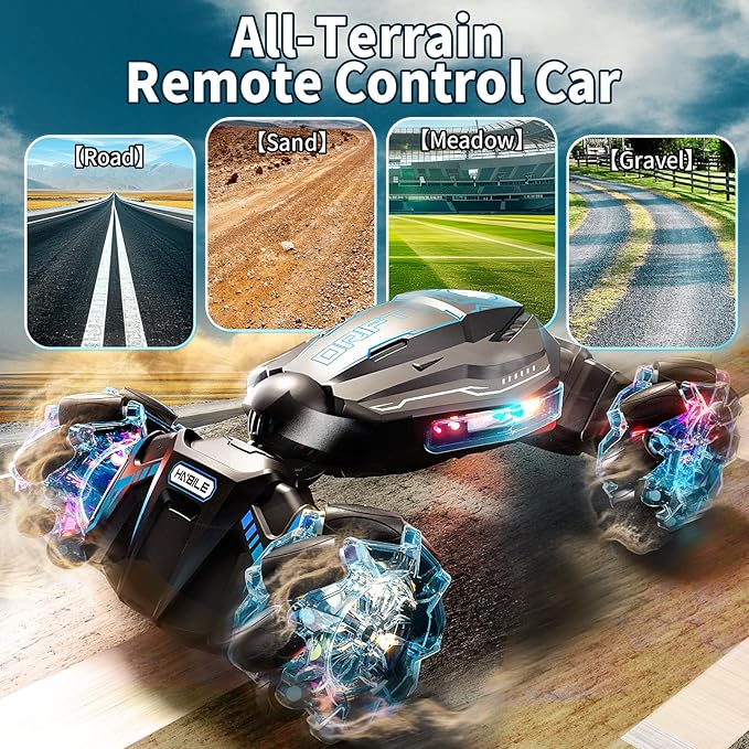 Remote Control Car, 2.4GHz 4WD Gesture Sensing RC Stunt Car, Drift Hand Controlled Twist Cars with Light & Music, Cool Birthday Gifts for Kids Boys Toy Age 6 7 8 9 10 11 12 Years Old(Blue)