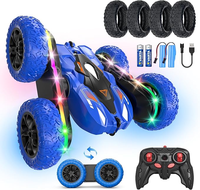 Remote Control Car RC Cars Stunt Upgraded Bilateral Strip Lights, 2.4GHz Outdoor Double-Sided Driving 360° Flips Rotating 4WD Rc Drift Truck Toy for Boys Girls Birthday Gift