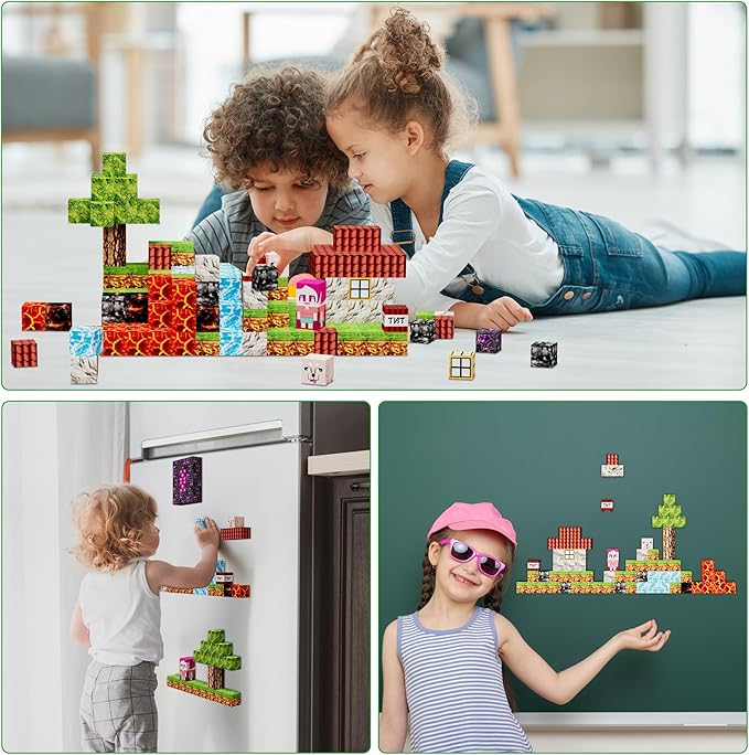 Magnetic Blocks Kids Building Toys - 1" Magnetic Cube Building Blocks Toddler Toy 126 PCS Set, STEM Sensory Toy for 3-5 5-7 Year Old Boys Girls Game Themed