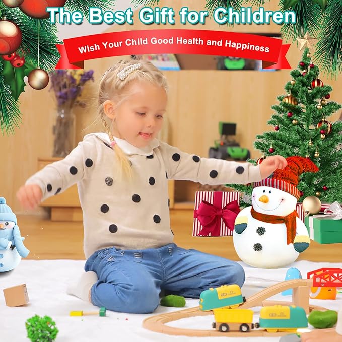 Wooden Train Set, 25 PCS Wooden Tracks, 22 Functions Lights/Music, 3 Game Modes, Preschool Educational Toys Gifts for Kids Age 3-7, Fit Thomas The Train, Brio, Melissa & Doug