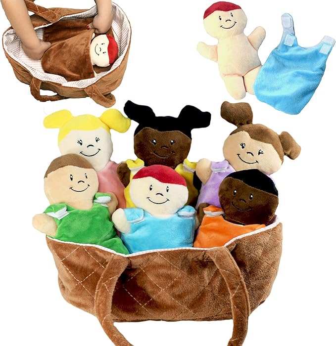 Basket of Babies Plush Baby Doll Set with Removable Clothing - Multicultural Diversity Baby Doll Toys for Boys and Girls with 6 Soft Baby Dolls, Interchangeable Clothing, Basket, Pillow, and Blanket