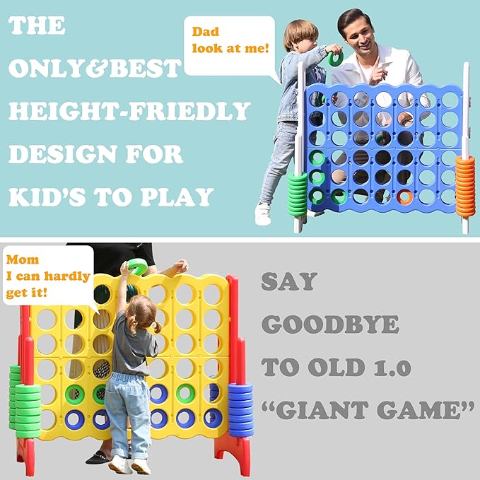 SDADI Jumbo 4 in a Row Game, 4-to-Score Giant Game Set with Adjustable Height (2.5-3.5 FT) for Kids & Adults, Indoor/Outdoor Connect Game with Quick-Release Slider, Perfect for Family and Party Games